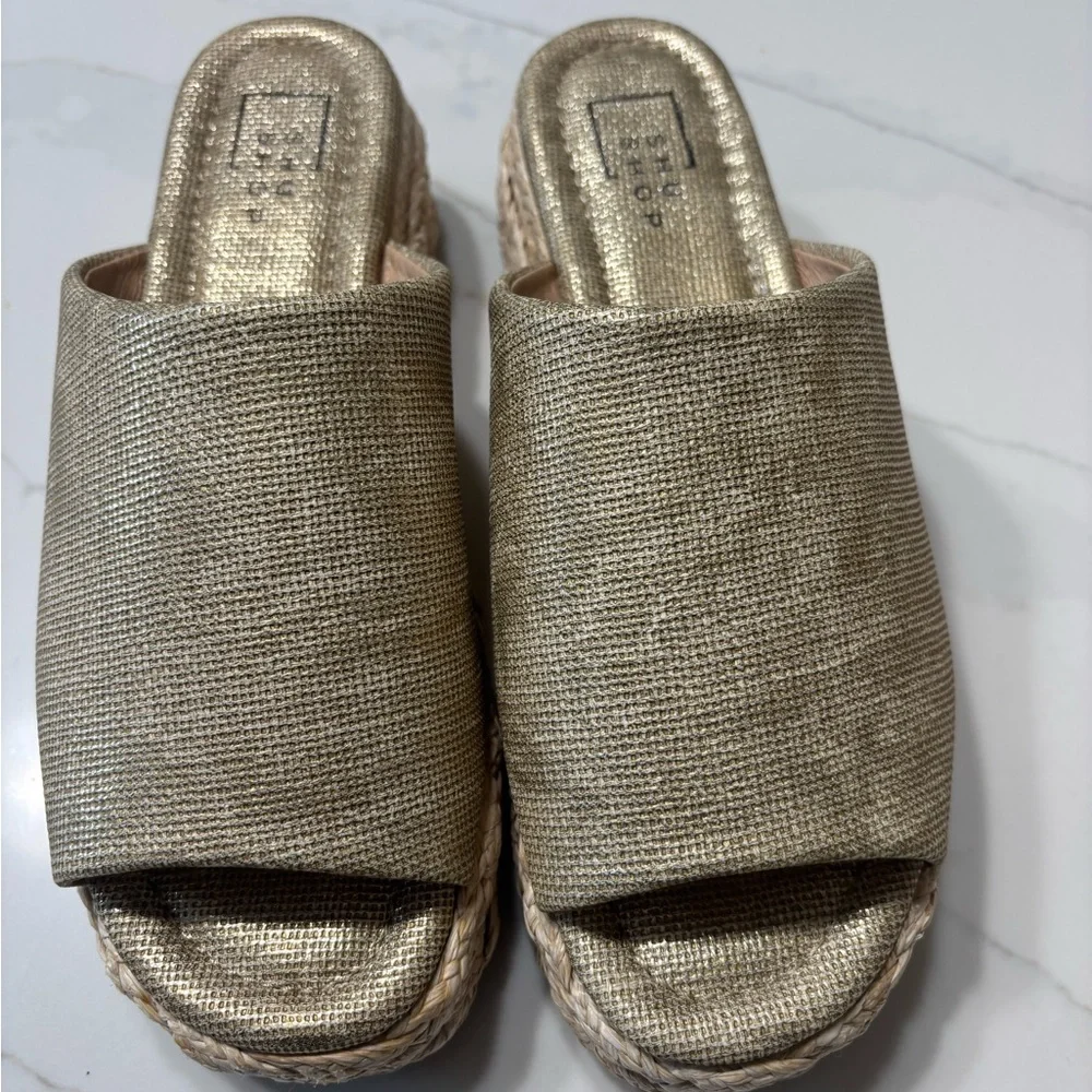 ShuShop Natural Gold Platform Espadrille Slide Sandals